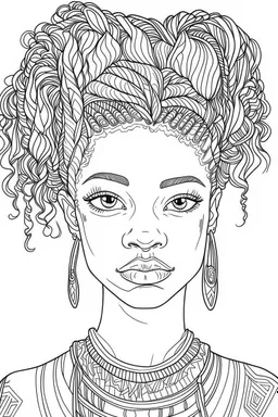 african girl face with beautiful hairstyle coloring page