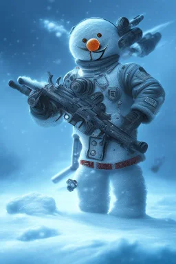 diver like a aggressive snow man,with the gun,hi quality detail,hi quality textures,cinematic,realistic,