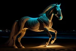 a horse made of sand dissolves into luminous swirls