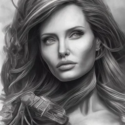 portrait head Angelina Jolie long hairs big bobs Tomb Raider