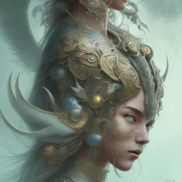 sango fantasy, fantasy magic, intricate, sharp focus, illustration, highly detailed, digital painting, concept art, matte, artgerm and paul lewin and kehinde wiley, masterpiece silver tiger head bronze Asian African girl nice breast Afo hair turquoise rain waves