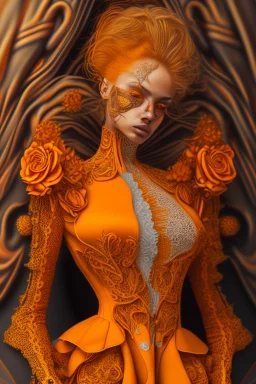 female, orange and yellow tones, insanely detailed and intricate, hypermaximalist, elegant, ornate, hyper realistic, super detailed, by Pyke Koch