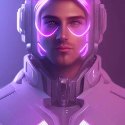 Cute boy face, Sci-fi character, purple backlight, pink and purple, scifi suit, profile, purple background, pink lighting