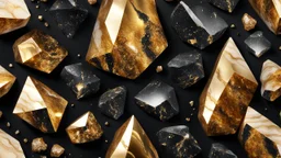 Hyper Realistic Golden Marble Crystals with Royal-Black-Velvet-Background