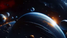 A mesmerizing close-up of a planet surrounded by a stunning array of other planets, all captivatingly captured by Jessica Rossier. This trending, microscopic space art photo showcases floating planets and moons against a dark background, highlighting the ethereal beauty of space.