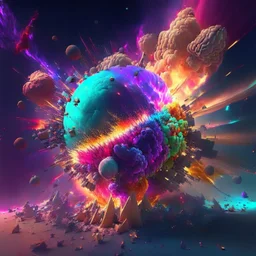 multiple colorful magical explosions destroy a planet, 8k resolution, photorealistic, ultra detailed