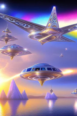 intergalactic very beautiful ufo rainbow futurist,mother ship pleiadien,crystal and light diamond