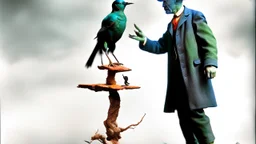 balance, man and bird, bizarre, surreal, art brut, outsider art, a black and white photo, pexels contest winner, 1940s, high quality photo,