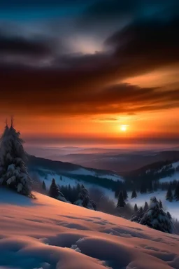 Môžeš mi vygenerovať obrázok zimného počasia s kombináciou západu slnka z najkrajších slovenských krajín?