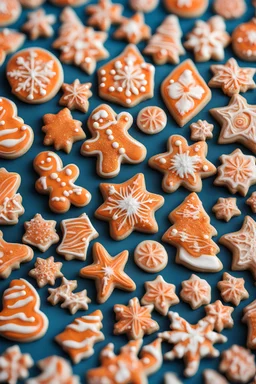 bokeh shot of a bioluminiscent Christmas Cookie figurine | festive and colorful | detailed | made of glass | orange and white colors