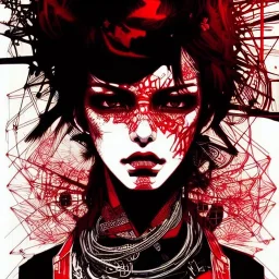 beautiful punk girl, hyper detailed, hyperdetailed, intricately detailed, illustration by <kilian eng> <Yoji Shinkawa>, darkred tones,