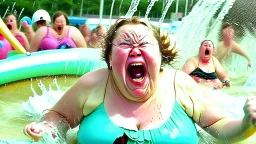 lady not having fun at water park