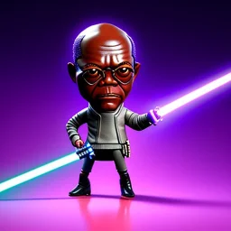 Bald Samuel jackson purple jedi bobblehead with a lightsaber and boots,