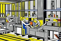 An orange toy factory painted by Roy Lichtenstein