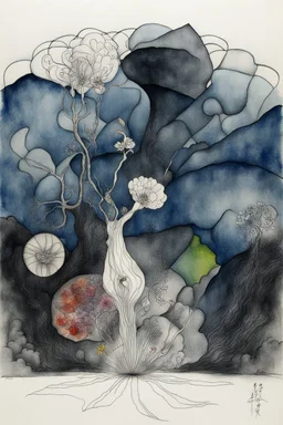 Schiță în creion de Jean Cocteau reprezentand o imagine pe tema natura statica onomastica cu nume de flori , cu culori primare tari, fantezie de înaltă definiție calitate clară, stiluri de Utagawa Hiroshige, Paul Klee Dee Nickerson și Tim Burton, acuarelă topită și contururi de cerneală neagră pe hârtie umedă, linii moi, umbrite