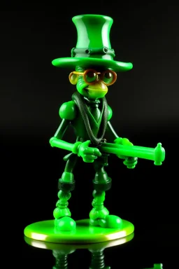 A plasmoid made of translucent green slime wearing Groucho Marx glasses, leather armor and a fedora. He is wielding a crossbow.