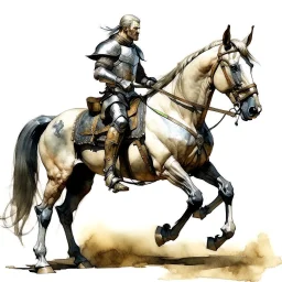 Knight riding a horse. Watercolor.
