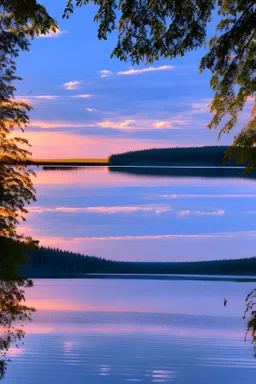 sunny summer evening by the blue lake in Finland