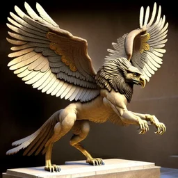 A beautiful Griffin Achaemenid with big and strong wings in flight with four foot