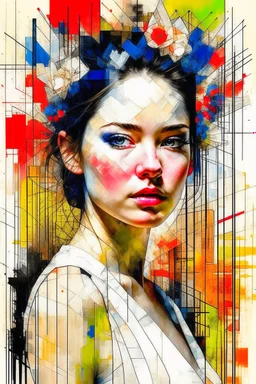 portrait of a beautiful bride by Russ Mills and Alberto Seveso, background with Mondrian effect