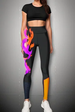 fighter girl with fire in her fist ready to fight tight sport shirt and leggins