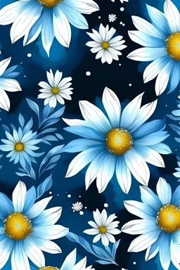 daisy light blue flower watercolor dark blue background