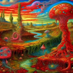 hallucinations of Maniae, insane landscape fever dream, surreal, Art from beyond, art nouveau