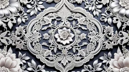 combination of different vintage lace with floral and plants ornament .silver metallic threads, pastel colors lacy patterns, unique elegant, high detailed, sharp focuses, photorealistic, masterpiece