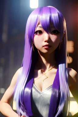 Young asian woman, anime character, lavender hair, golden eyes, long hair, leather, vibrant color, highly detailed, art stations, concept art, smooth, unreal engine 5, god rays, ray tracing, RTX, lumen lighting, ultra detail, volumetric lighting, 3d, finely drawn, high definition, high resolution.