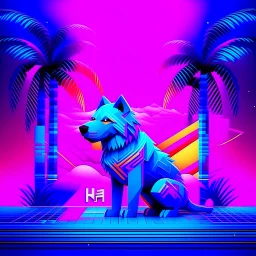 A K-9 Vaporwave design would depict the iconic robotic dog from Doctor Who with a bright, neon colour scheme of purples, pinks, and blues, featuring digital glitch patterns, gradient transitions, and a backdrop of retro-futuristic grid patterns, pixel art palm trees, and surreal Japanese kanji characters, blending K-9’s angular, boxy form with the nostalgic and surreal aesthetics of vaporwave.