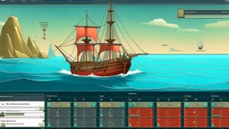 My apologies, I missed that detail about the specific controls. Here's an updated prompt for the AI image generator chatbox: **Game UI: Boat Sailing** * **Layout:** Split screen (top 3/4: game world, bottom 1/4: controls) * **Game World:** Stylized sailboat (single mast, billowing sail), ocean environment (waves, horizon), optional obstacles. Subtle wind direction indicator. * **Controls:** * Rudder Crank Wheel (large wooden wheel) * Two ropes on sail (Mainbrace): Left rope pulls (incr