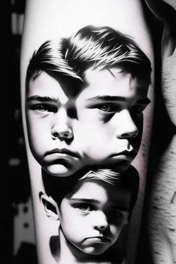 A simple black and white tattoo of three sons, aged 12, 8 and 5