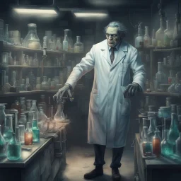 Hyper Realistic Dr Jaykill & Mr. Hyde in a chemical laboratory at night