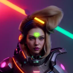 Pretty cyber woman, blonde hair, sci-fi, rounded face, black, gold, brown, samurai style, retro, simetric, neon style, a lot of led lights, fog, rain, leather, vibrant color, highly detailed, art stations, concept art, smooth, unreal engine 5, god rays, ray tracing, RTX, lumen lighting, ultra detail, volumetric lighting, 3d, finely drawn, high definition, high resolution.