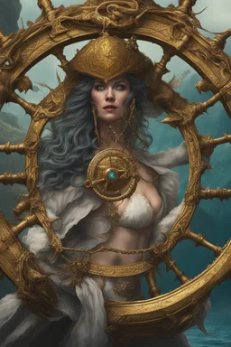 The Helm of the Dragon Queen is a fabulously gilded steering wheel adorning one of the finest pirate ships in the world but she was crippled during a battle and the magical wheel lost in the aqua depths