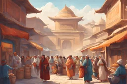 trasport yourself to the bustling market of the ancient Silk Road illustration