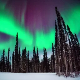 high-quality, fine-detailed winter forest surrounding reflective lake with northern lights in sky, intricate, defined snow-covered trees, a still, black, reflective lake, irridescent, radiant, colorful aurora borealis in night sky, 8k resolution, photorealistic, photgraphy by Arild Heitmann, Justin Ng, David Lane, Troy Casswell, Luc Perrot