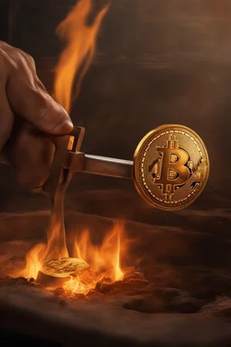 A Bitcoin logo is burned into the skin of a man by an old branding iron, the kind that was used for animals. It's dramatic and happended in the moment, close view. It is still hot and steam can be seen from the burn mark. Hyper realistic photorealistic painting, dramatic, ultra detailed, cinematic lighting,