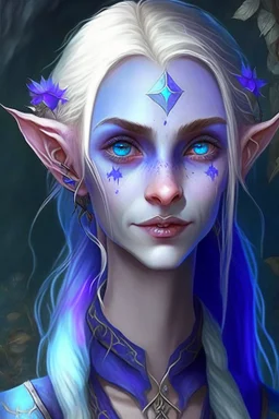 Zella, the youngest of the elven sisters, is the most beautiful. She has beautiful piercing blue eyes, and always has a mischievous smile. She shaves one side of her head. Her loose flowing clothes are a deep purplish hue. She summons small pale blue skulls all around her