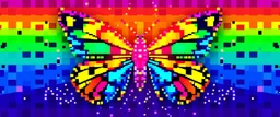 a qr code that looks like a space invader butterfly with colors from the rainbow spectrum