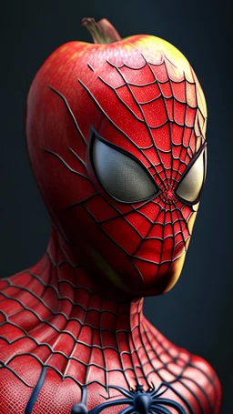 head spiderman become apple fruit, ultra realistic, 4k, ultra detail, full body, full picture