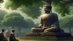 lord buddha speaking under a tree cinematic