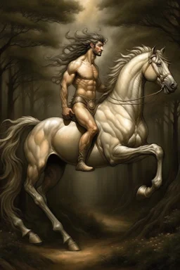 The magnificent and ethereal creature known as the centaur a glorious melding of equine and human form captivates the imagination with its majestic presence as its powerful equine body akin to the untamed wildness of the open fields harmoniously merges with the dignified human upper torso evoking a sense of grace and mystique that leaves all who behold it in awe and wonder