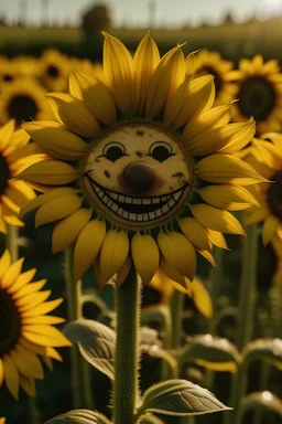 stekers of a smiling sunflower