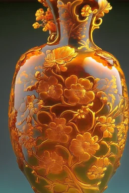 vase made from amber with flowers by ming dynasty, insanely detailed, complementary colors fine details, polished