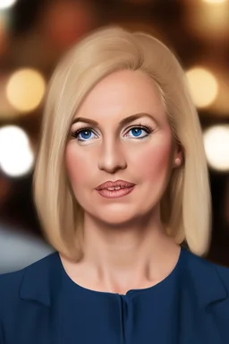 Powerful classical portrait of a modern blonde politician in blue top