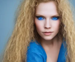 portrait of a beautiful naked blond woman with long hair and blue eyes