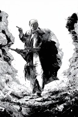 trump justinsun ethereum battle in the trenches seeing the future in the style of surrealism black and white