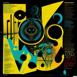 Precise geometries and genealogy flow charts, violent colors, harsh contrast, abstract art, by Graham Sutherland and Victor Pasmore and H.R. Giger, silkscreened mind-bending illustration, asymmetric, Braille code characters, UV x-ray warm colors, dark background, Sharp Contrast, dynamic composition