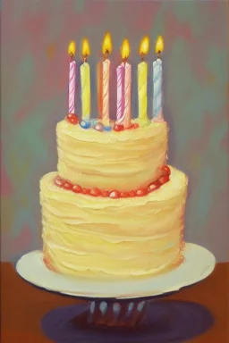 A birthday cake written "Happy Birthday". oil painting.